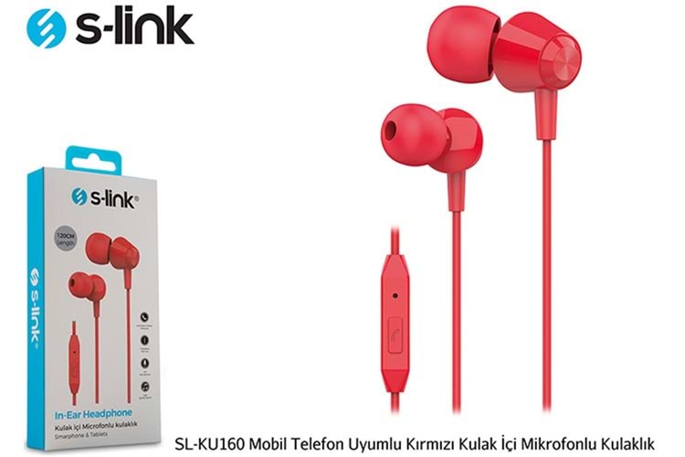 S-link SL-KU160 Mobil Telefon Uyumlu Kırmızı Kulak İçi Mikrofonlu Kulaklık 