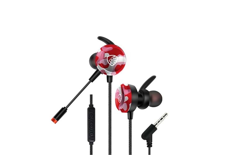 Hytech HY-GK4 3,5 Oyuncu Esnek Mikrofonlu Kırmızı Kamuflaj Kulakiçi Kulaklık 