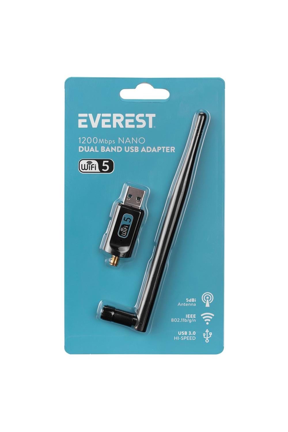 Everest EWN-AC1200 2T2R 1200Mbps 2.4GHz-5GHz Wifi USB3.0 Kablosuz Adaptör