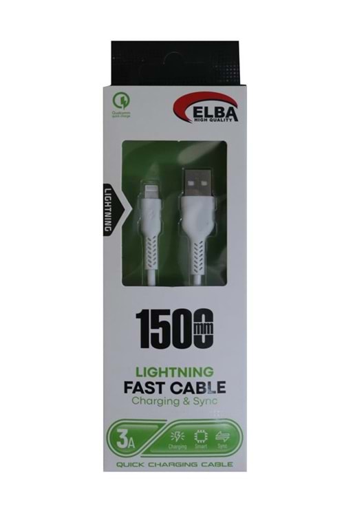 Elba Elb37-L1 1,5Mt iPhone Lightning Beyaz 3A Hızlı Şarj Kablosu