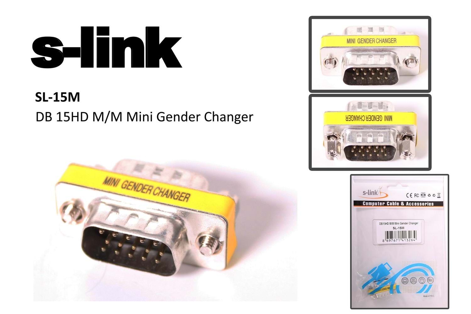 S-link sl-15m Vga erkek-erkek 15pin Dönüştürücü