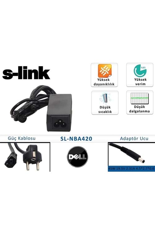 S-link sl-nba420 45W 19.5V 2.31A 4.5-2.7-0.6 Dell Notebook Adaptörü
