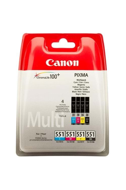 Canon CLI-551 Cyan-Magenta-Yellow-Black Mavi-Kırmızı-Sarı-Siyah 4'lü Multipack Kartuş
