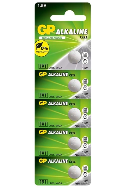 GP GP191-C5 LR55 Alkalin 1.5V Düğme Pil 5'li Paket