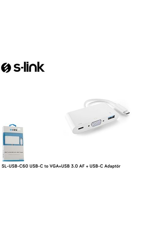 S-link SL-USB-C60 Type-c Erkek To Vga Usb 3.0 Type-c Çevirici