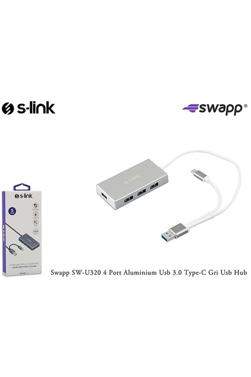 S-link Swapp SW-U320 4 Port Usb 3.0 Type-c Gri Aluminium Usb 3.0 Usb Hub