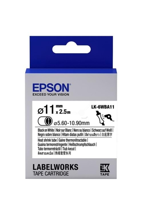 Epson LK-6WBA11 Isıyla Daralan Siyah Üzeri Beyaz 11MM 2,5Metre Etiket