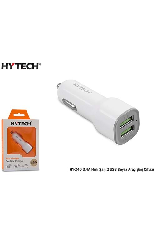 Hytech HY-X40 3.4A Hızlı Şarj 2 USB Beyaz Araç Şar