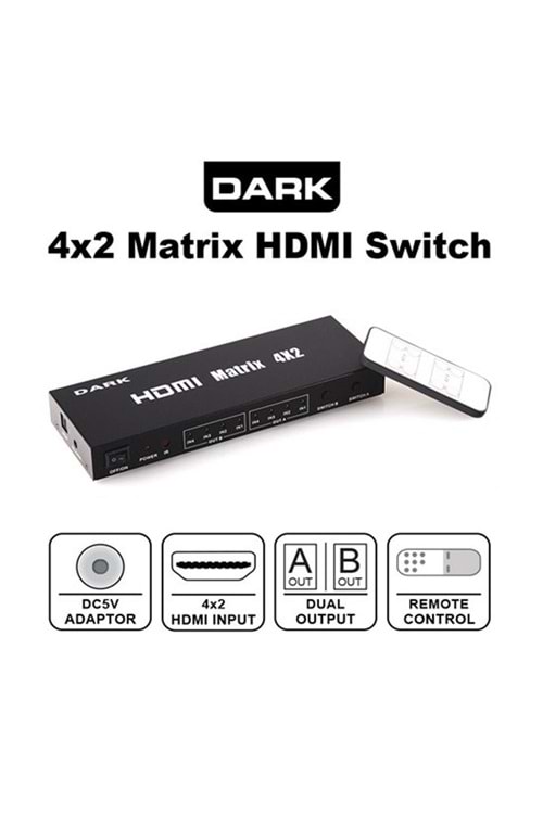 Dark DK-HD-SW4X2 Full HD 4 Giriş 2 Çıkışlı 4x2 Matrix Uzaktan Kumandalı HDMI Switch