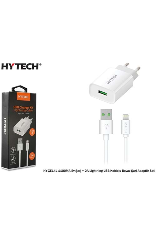 Hytech HY-XE14L 1100MA Ev Şarj + 2A Lightning USB Kablolu Beyaz Şarj Adaptör Seti