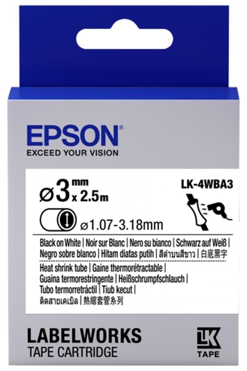 Epson LK-4YBA3 Isıyla Daralan Siyah Üzeri Sarı 3MM 2,5Metre Etiket