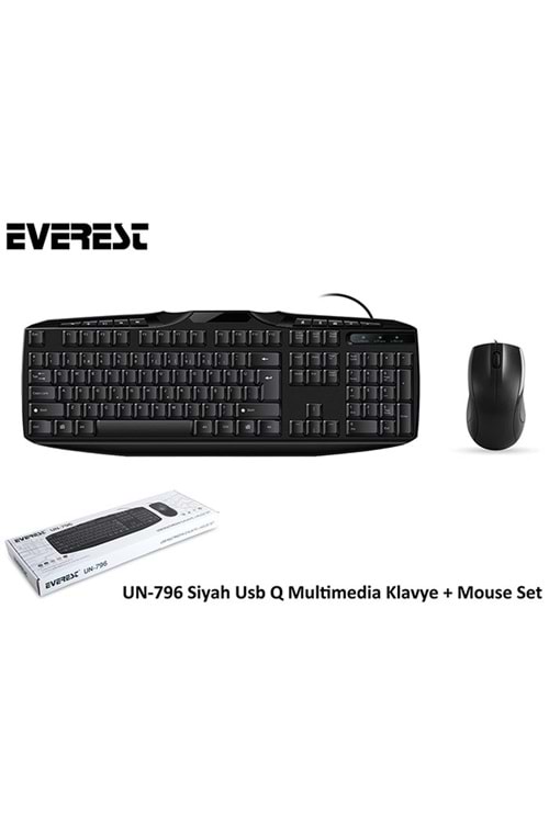 Everest UN-796 Siyah Usb Q Multimedia Klavye + Mouse Set