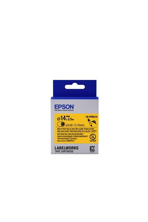 Epson LK-6YBA14 Isıyla Daralan Siyah Üzeri Sarı 14MM 2,5Metre Etiket