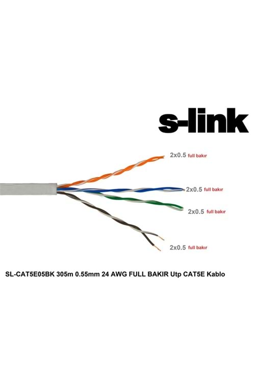 S-Link SL-CAT5E05BK 305m 0.5mm 24 AWG Full Bakır UTP CAT5E Kablo