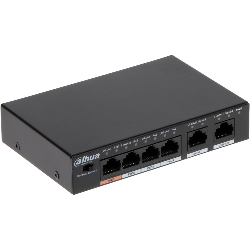 DAHUA 6port-4port PoE 60w 10/100 Yönetilemez Metal Kasa Switch DH-PFS3006-4ET-60