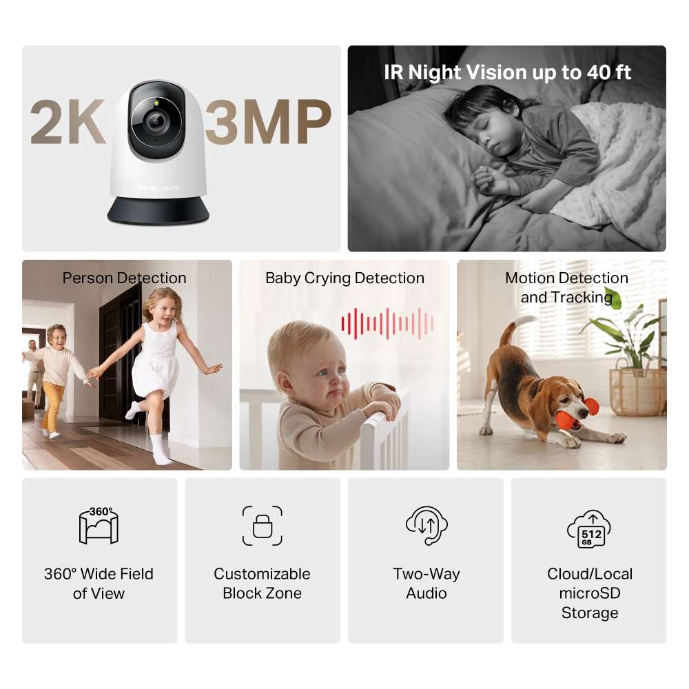 MERCUSYS 3MP 4mm Kablosuz Wıfı Pan-Tilt Harici IP Kamera MC210