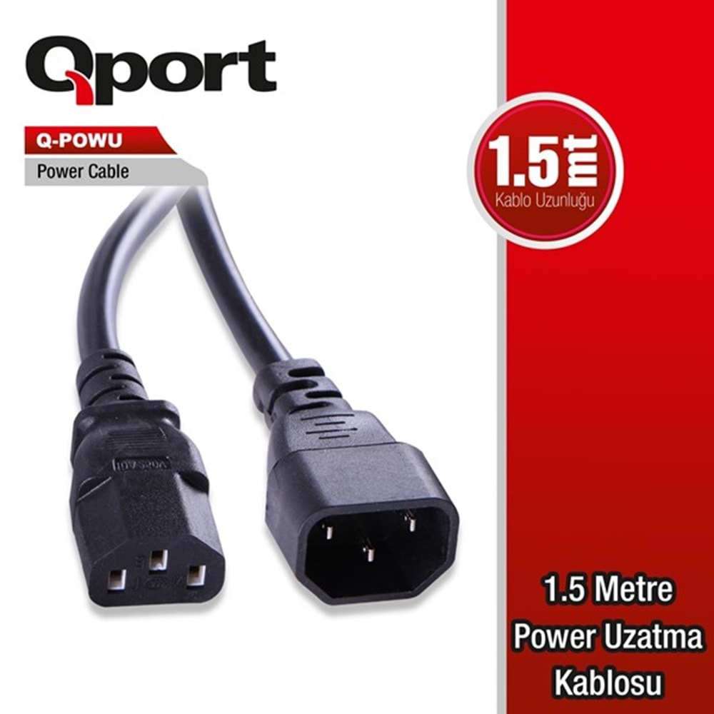 QPORT 1.5metre Q-POWU Monitör Ara Power Kablosu