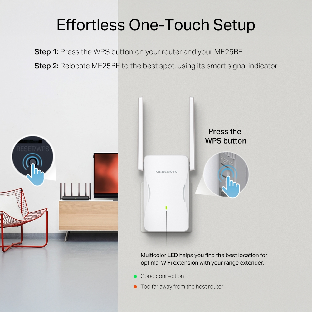 MERCUSYS ME25B BE3600 WIFI7 Menzil Genişletici Priz Tip 