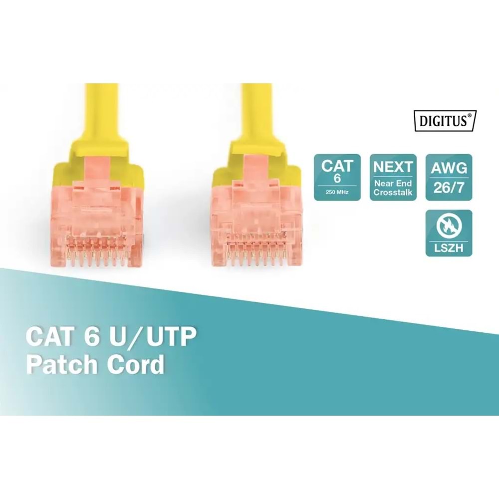 DIGITUS 2metre CAT6 Utp DK-1617-020/Y Sarı Patch Kablo (10'lu Paket)