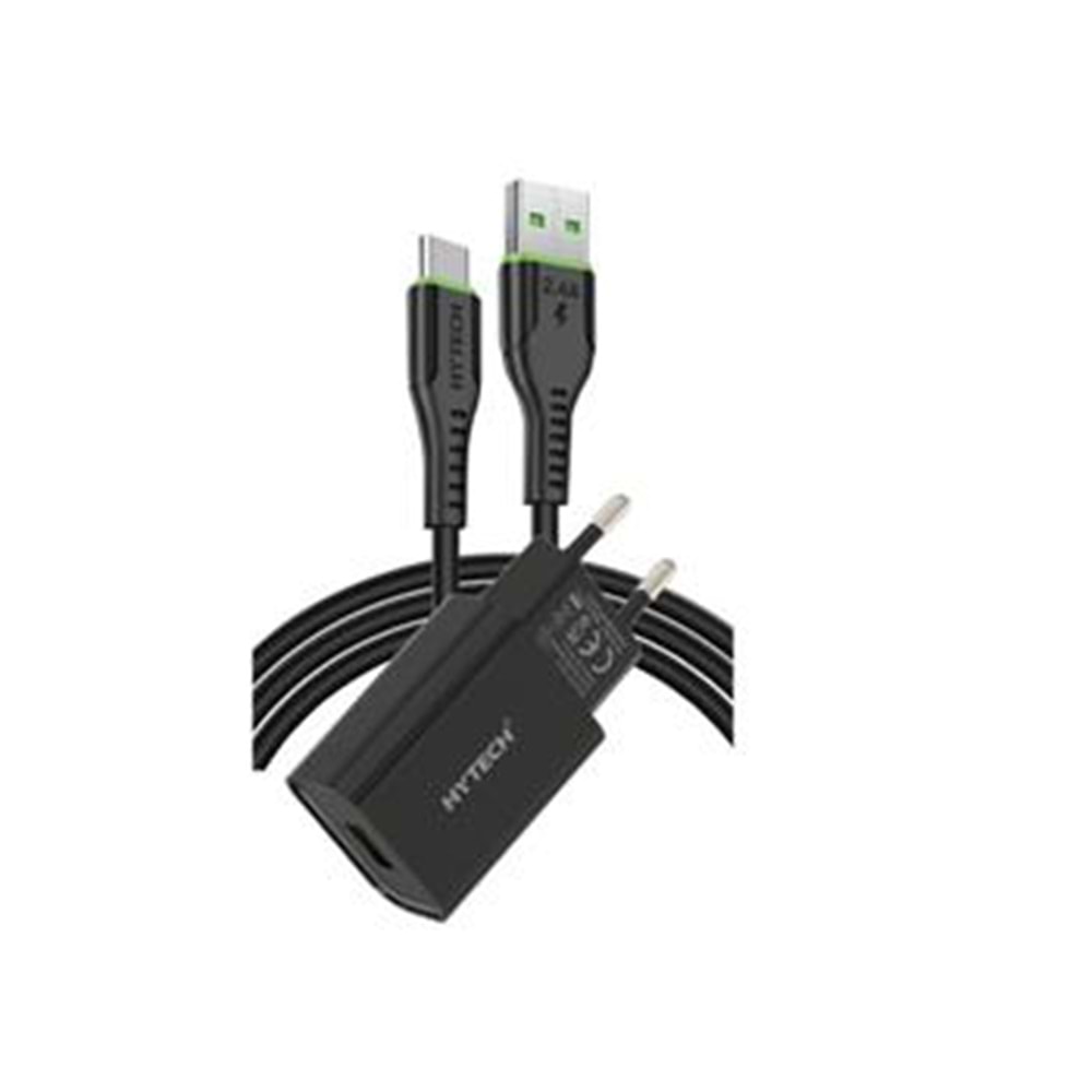 Hytech HY-XE26T Type-C Kablolu 2100MA Ev Şarj 11W + 2,4A Siyah Şarj Adaptör Seti