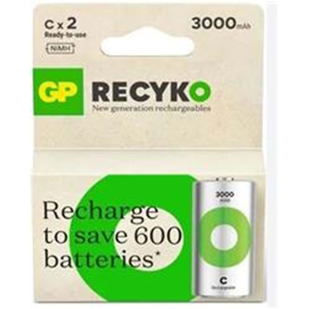 Gp 3000 mAh Orta Boy Şarjlı Pil 2 li Paket C Boy GP300CHCBMTR-2EB2