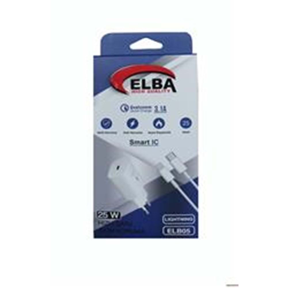 Elba ELB05-PD-25WIOS Beyaz 25W Usb-c Ev Şarj Kafa+1mt Type-c To Lightnıng Kablo PD3.0-QC4.0 Hızlı Ş 