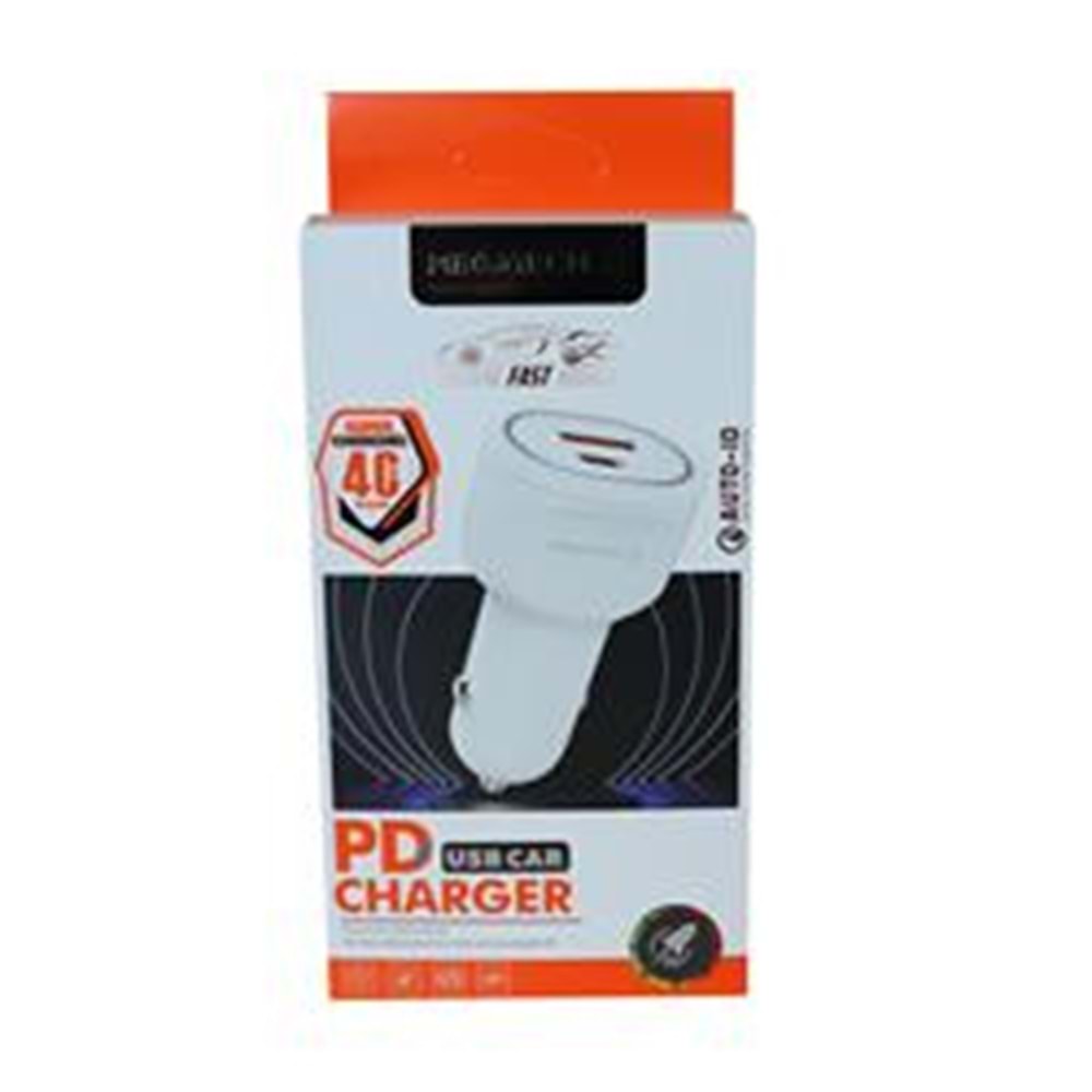 Megatech T05-M40 Beyaz 40W PD-USB Araç Çakmaklık Şarj Başlığı Hızlı Şarj