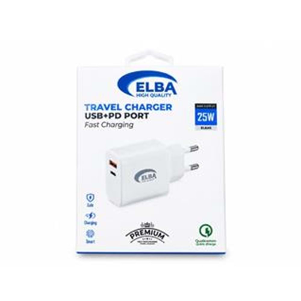 Elba ELB15 25W 3.0A Usb-A To Usb-C Çift Girişli Hızlı Şarj Akım Koruma Isıya Dayanıklı EV Şarj Kafa