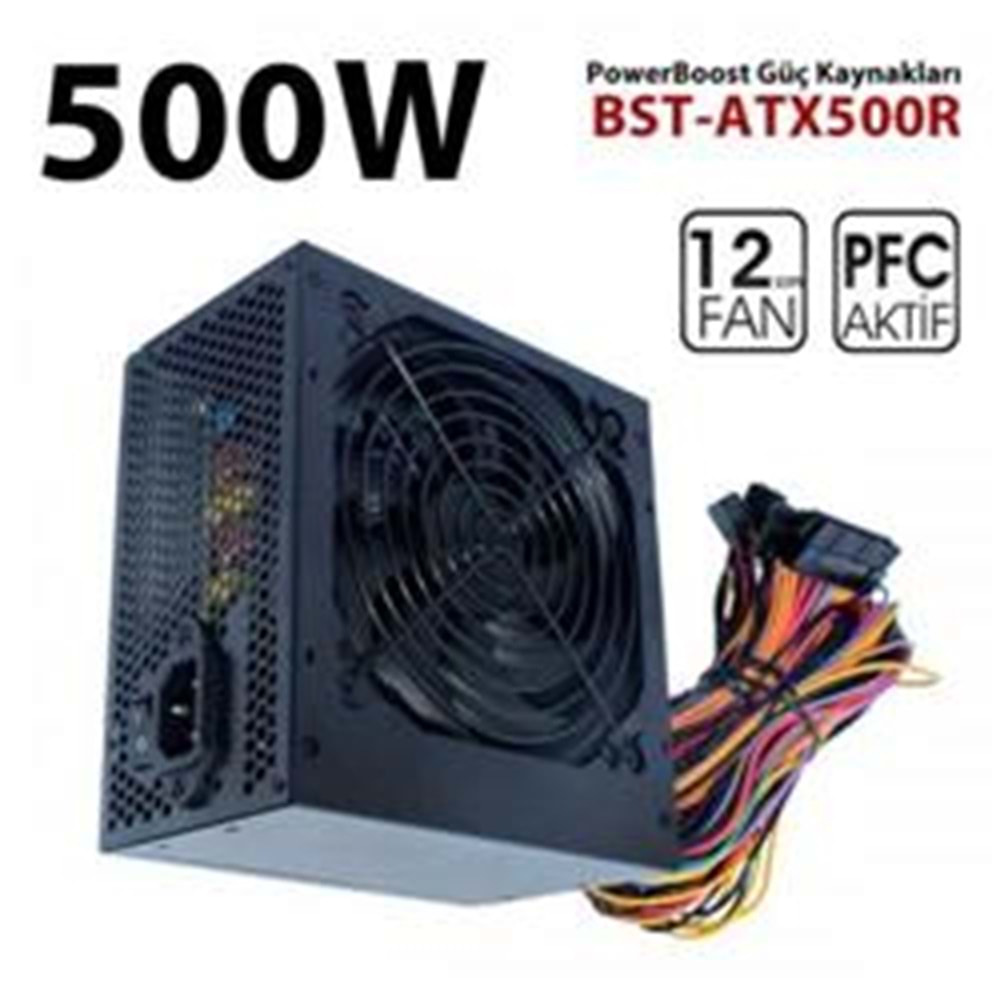 PowerBoost PB500AR 500W APFC 2-PCI-E 6+2 Pin 12cm Siyah Fanlı ATX Power Supply 