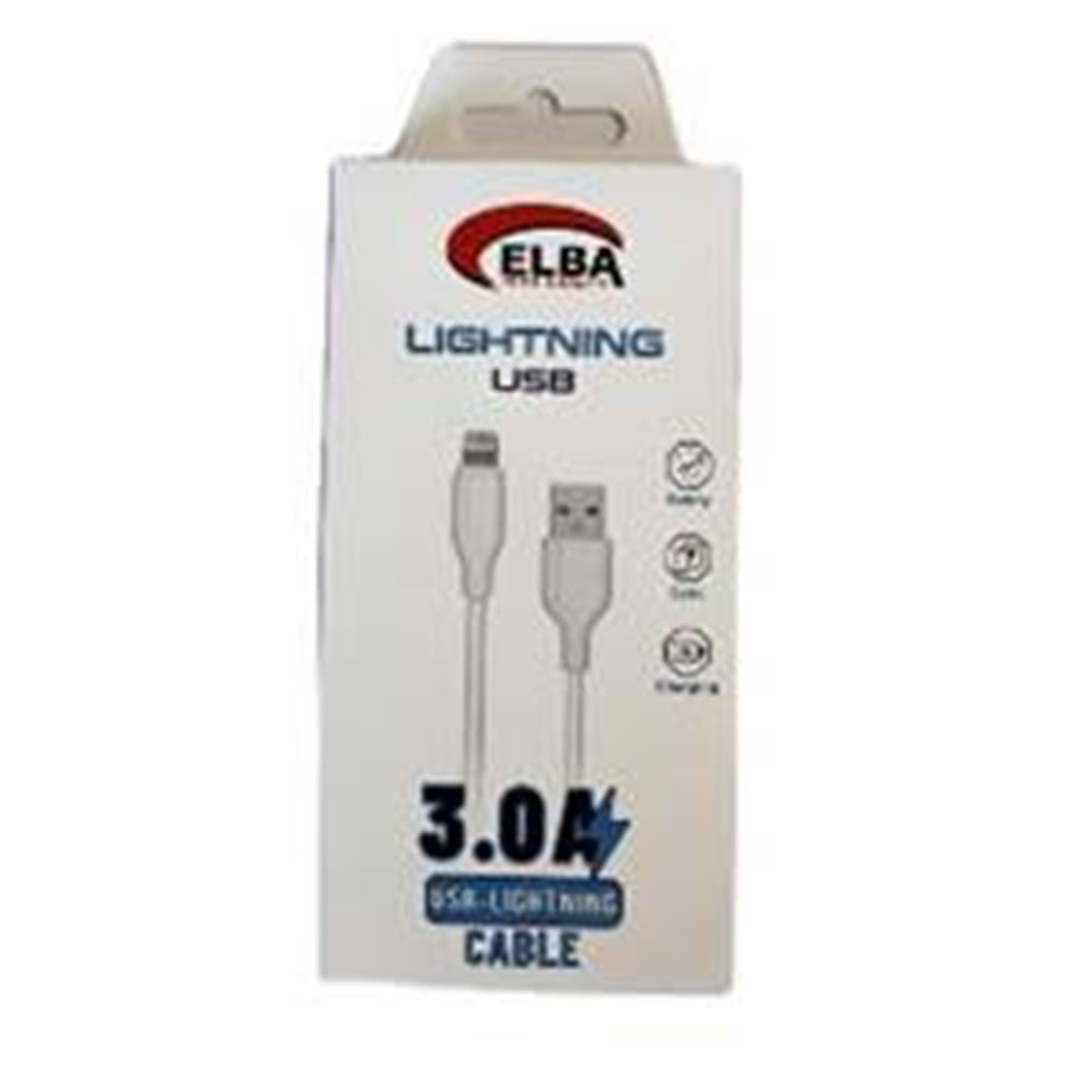 Elba Elb27-IOS 1Mt iPhone Lightning 3A Hızlı Şarj Hasırlı Şarj Kablosu Beyaz