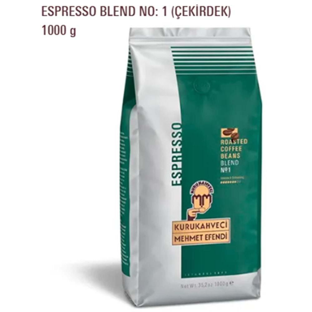 Mehmet Efendi 1000gr CAFFE ESPRESSO Roasted Coffe Blend Çekirdek Kahve No:1 ( WT 35,2 OZ)