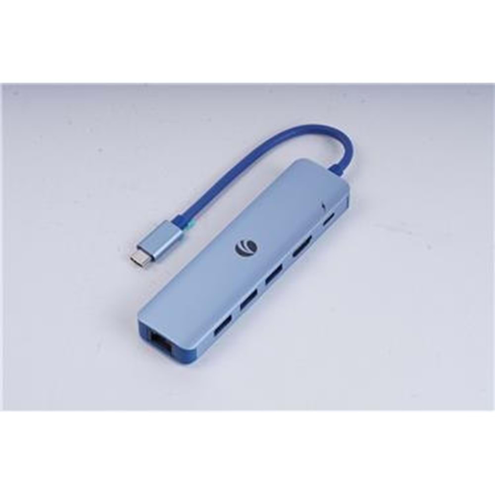 Vcom CUE55 Mavi Type-C To Hdmi(4K@30Hz)+Gigabit LAN+Usb3.0+Pd 3.0 100W Çoklayıcı