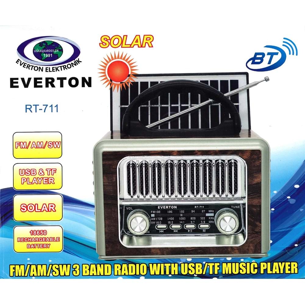 Everton Rt-711-Usb-Tf-Am-Fm-Sw-Tws-Usb Güneş Enerjili Nostaljik Radyo