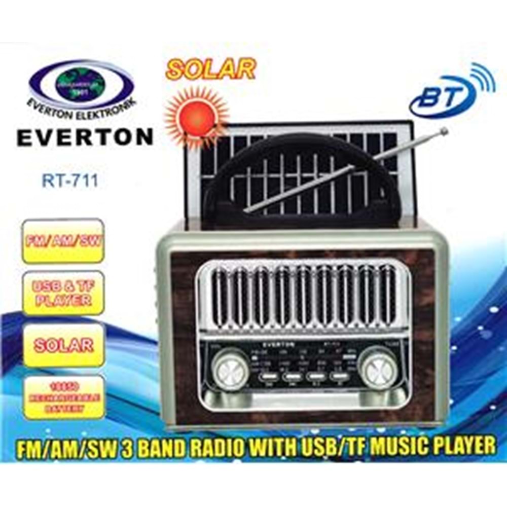 Everton Rt-711-Usb-Tf-Am-Fm-Sw-Tws-Usb Güneş Enerjili Nostaljik Radyo