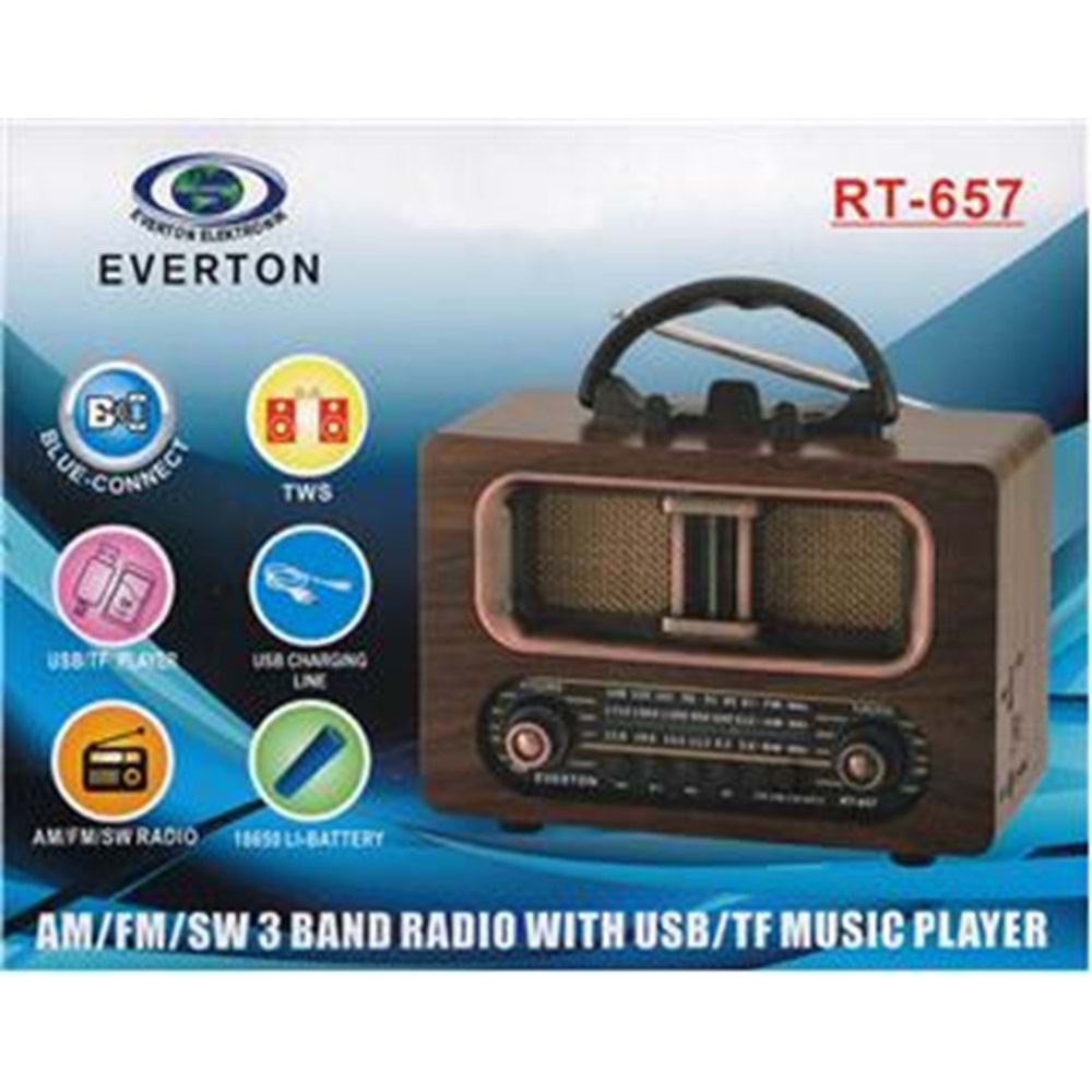 Everton Rt-657 Bluetooth Fm-Usb-Tf-Aux Şarjlı Nostaljik Radyo