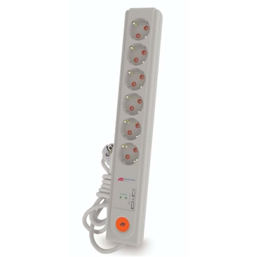 Mutlusan 6lı Anahtarlı Topraklı Grup Priz 2 Usb (Ç.K.)(3X1.5 1.5 Mt) (001 175 670002 15 00)