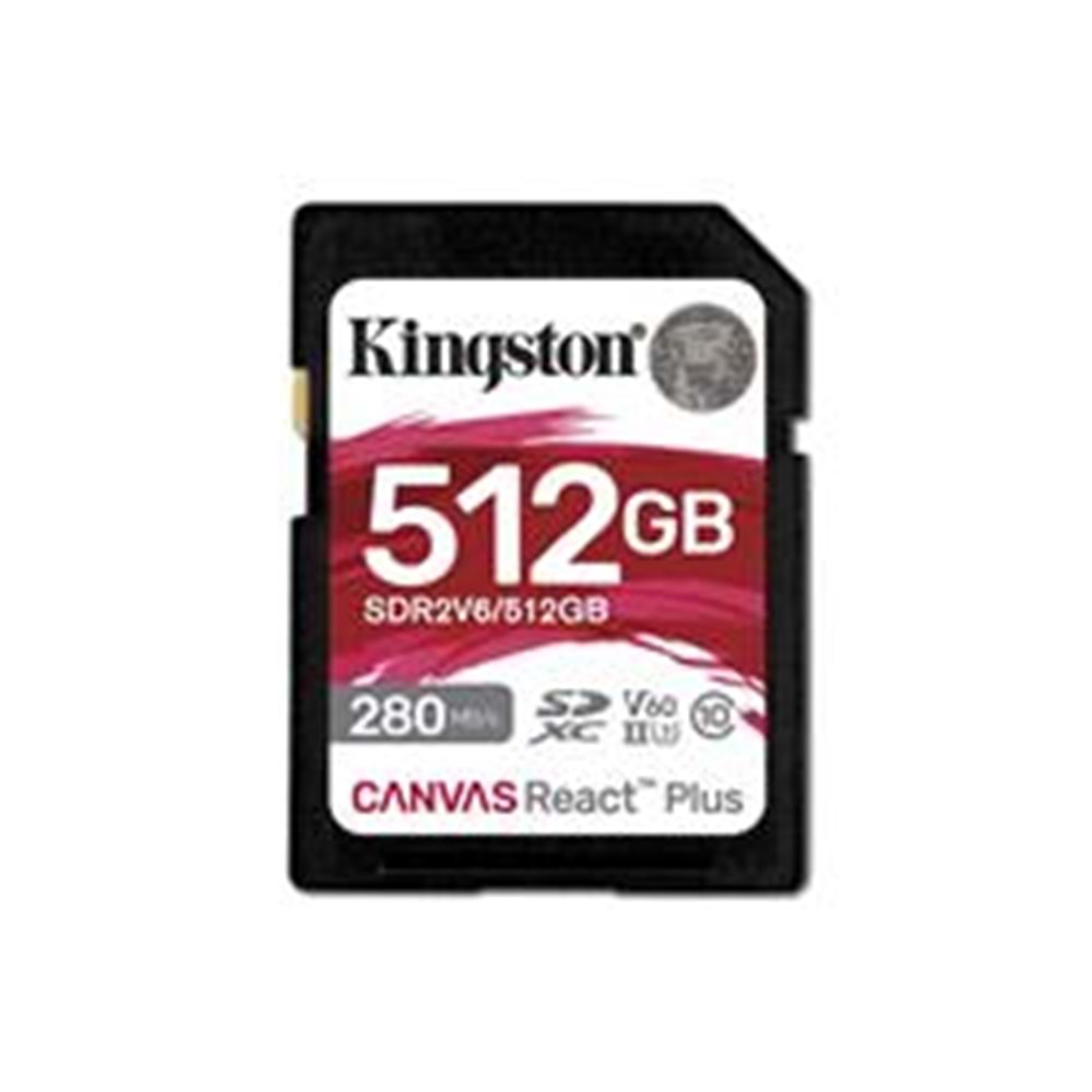 Kingston SDR2V6-512GB Canvas React Plus SDXC UHS-II 280R-150W U3 V60 for Full HD-4K SD Hafıza Kartı