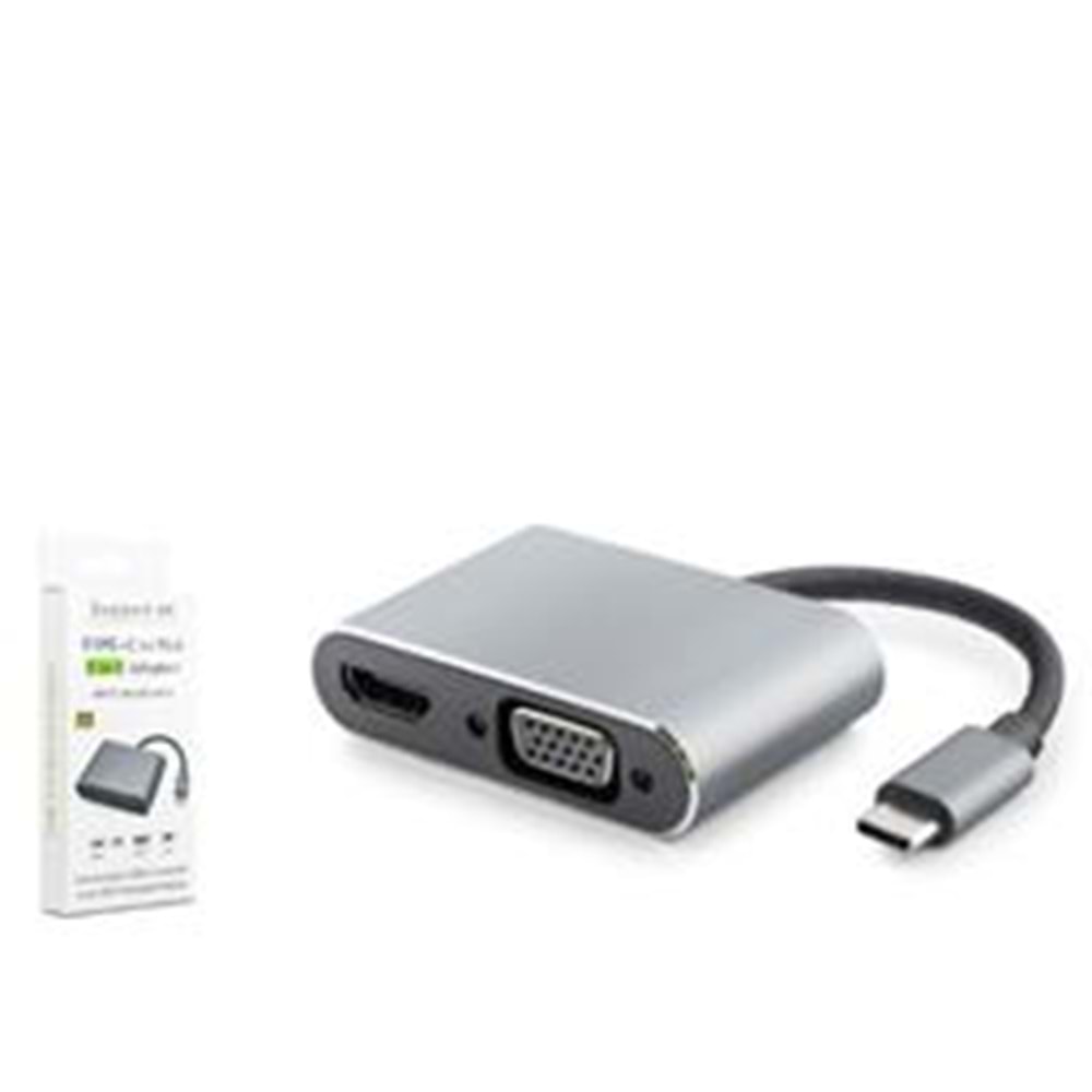 HADRON HDX7838 TYPE-C TO HDTV HDMI 4K 30HZ + VGA 2IN1 GRİ