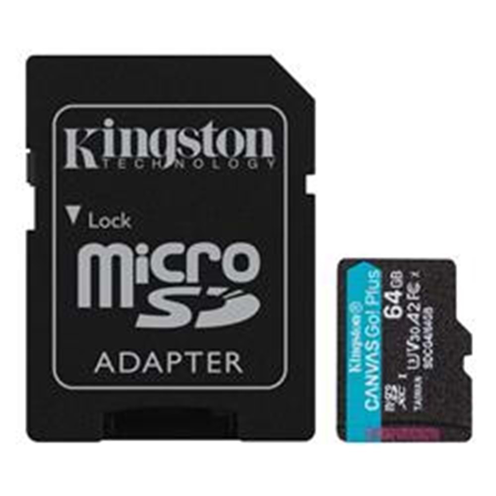 Kingston SDCG4-64GB 64GB microSDXC Canvas Go Plus Gen4 200MB-s A2 U3 V30 Card + ADP Hafıza Kartı 