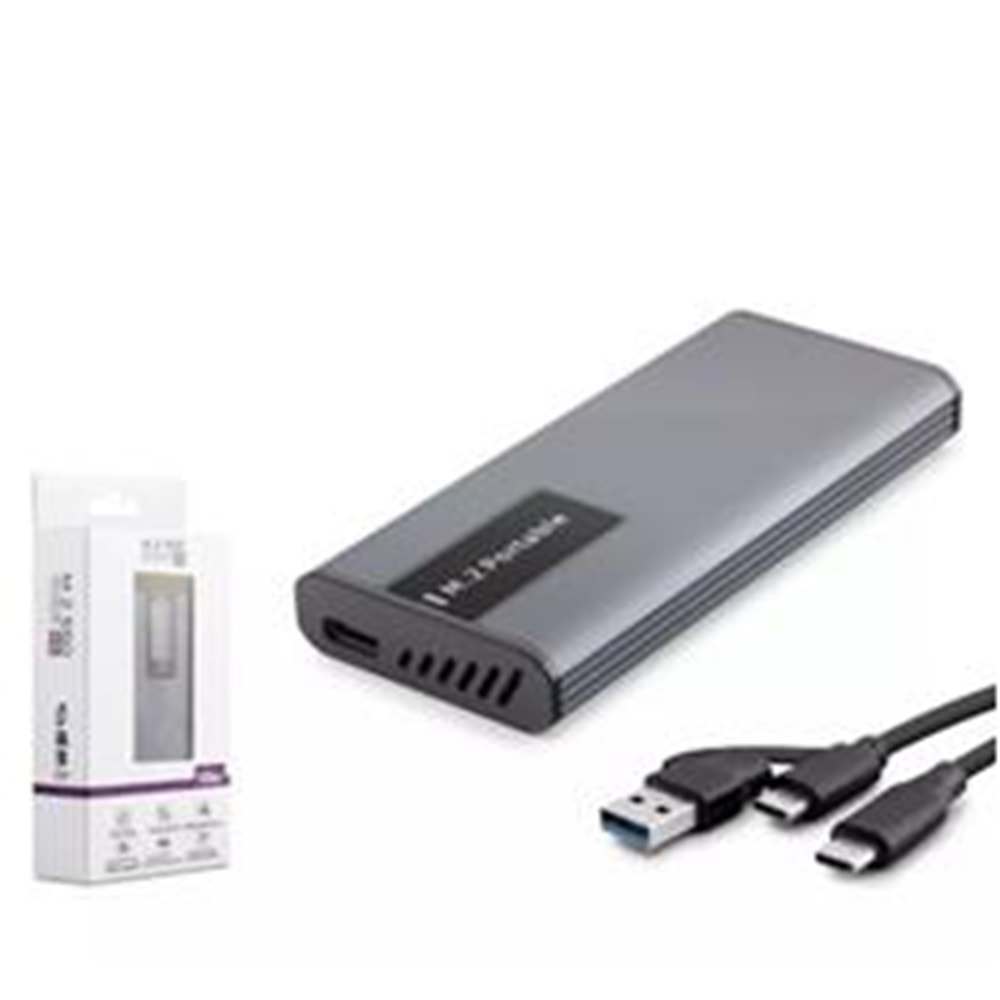 HADRON HDX1781 SSD KUTU TYPE-C3.1 + USB3.0 NGFF ALİMÜNYUM + PLASTİK M2 CHIP RTL9201R RGB GR