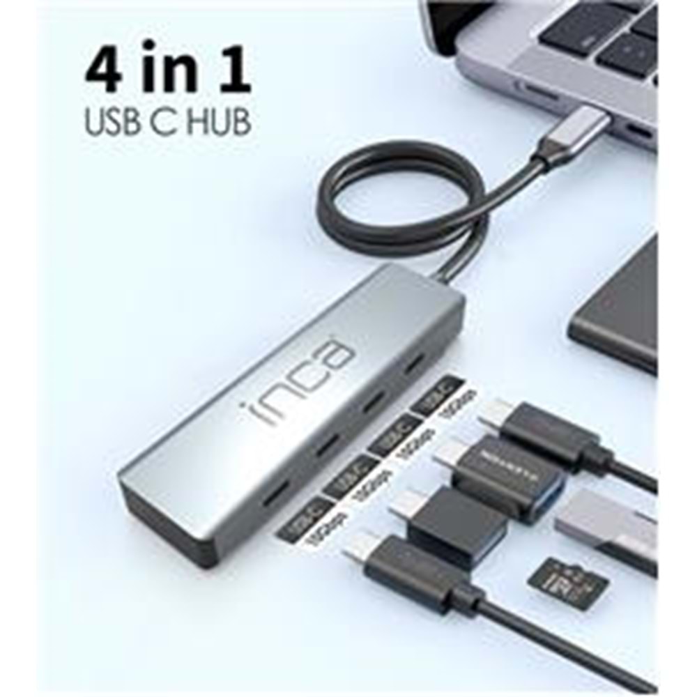 Inca ITPT-4TX 4 Port Type-C 3.1 Veri ile3.1 10 Gbps Type-C Çoklayıcı Kablo uzunluğu 15cm