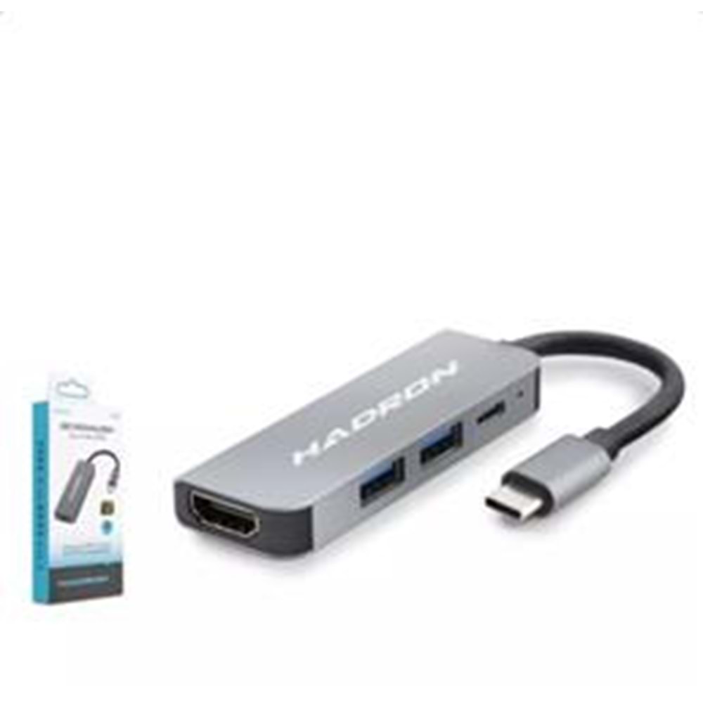 Hadron Hdx7840 Type-C To Hub Hdtv Hdmi 4K 30Hz + Type-C + 2-Usb3.0 4In1 Gri