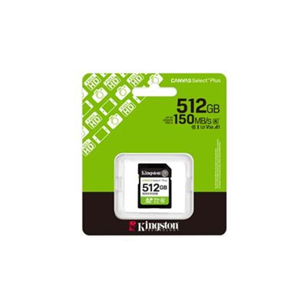 Kingston SDS3-512GB 512GB SDXC Canvas Select Plus Gen3 150MB-s C10 UHS-I U3 V30 Hafıza Kartı