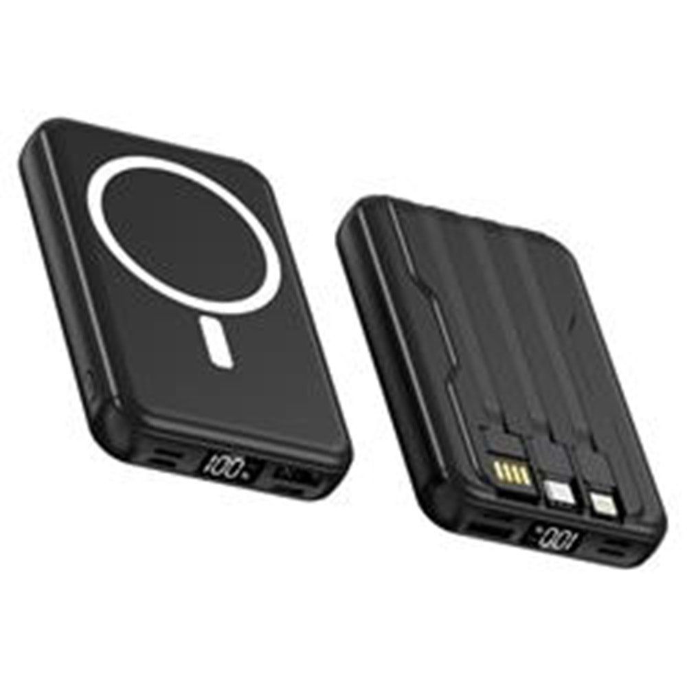SnapMax SNP-3005 10.000 mah Kablosuz Hızlı Şarj Magsafe Powerbank LED Ekranlı Çoklu Girişli