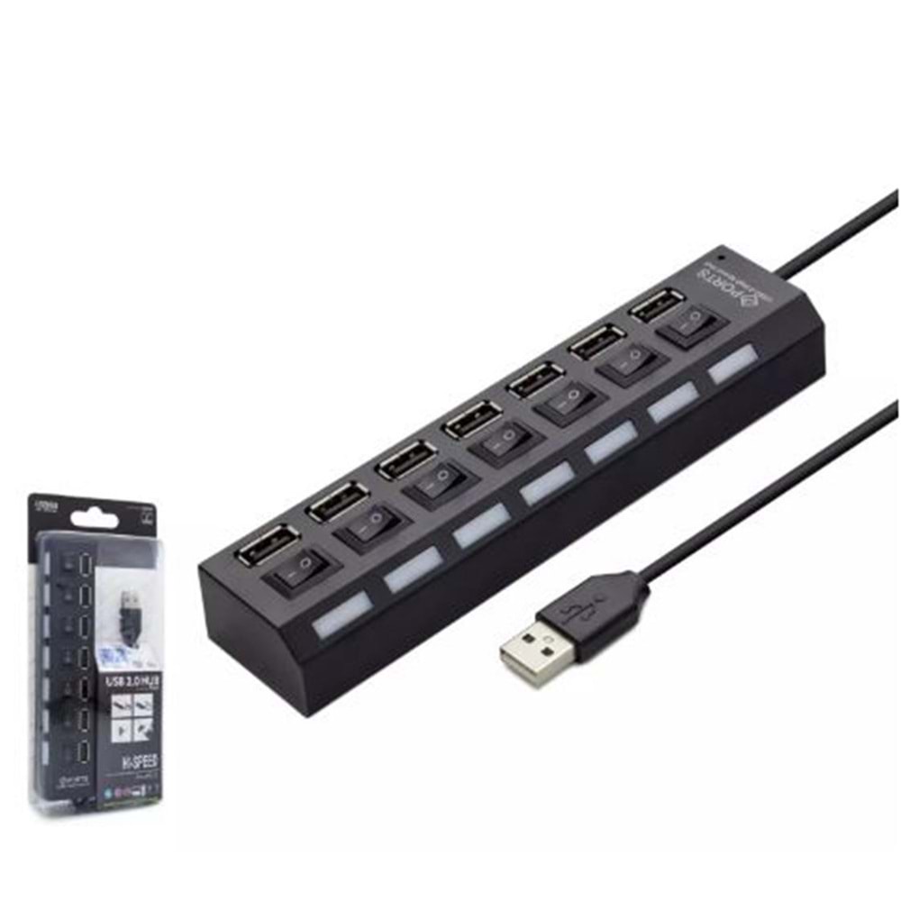 Hadron Hdx7001 Usb Hub 7-Usb Siyah Anahtarlı 