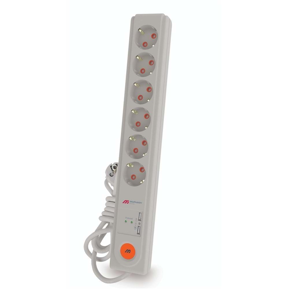 Mutlusan Rı-Tech 6lı 1,5mt Şok Koruma USB+TYP-C ANAHT. Topraklı Grup Priz (Ç.K.)(3X1.5 1.5 MT)