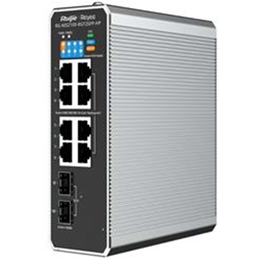 Ruijie RG-NIS2100-8GT2SFP-HP 8x10-100-1000 PoE+2xSFP Port IP40 Harici Güç Kaynağı Endüstriyel Switch