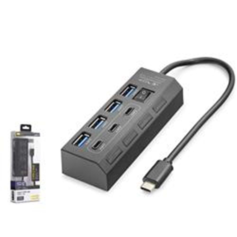 Hadron HDX7057 İetop Type-C Hub 5Gbps 3x Type-C 3.2 + 4x Usb-A 3.2 7 Port Anahtarlı Çoklayıcı Siyah