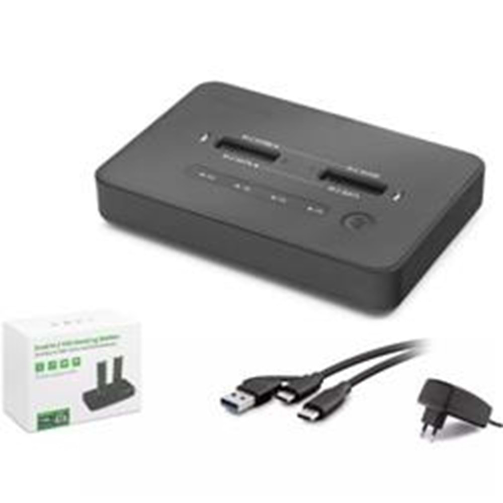 HADRON HDX1797 Dual M.2 SSD Disk Docking Station NVMe-NVMe SATA-SATA Klonlama Destekli - Siyah