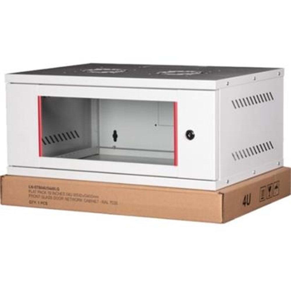 Lande LN-STB04U5440LG 4U 540x400 Ön Tek Cam Kapak Duvar Tip Boş Demonte Kabinet